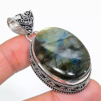 Подвеска из стерлингового серебра 925 пробы с натуральным лабрадоритом ручной работы 2,05 дюйма P6Z88