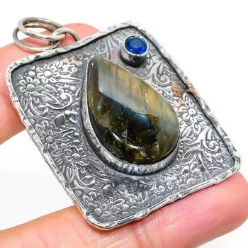 Подвеска из стерлингового серебра 925 пробы с натуральным лабрадоритом и топазом 2,21 дюйма W0G05