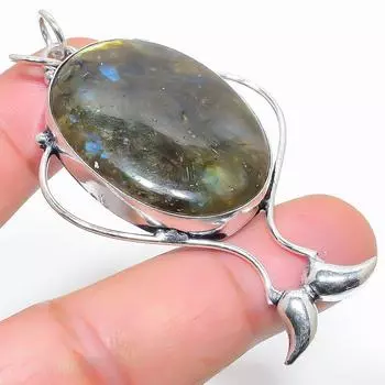 Подвеска из стерлингового серебра 925 пробы с натуральным лабрадоритом ручной работы 2,68 дюйма z9P33