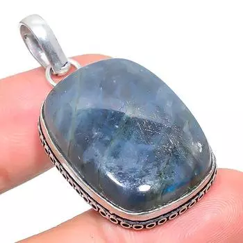 Подвеска из стерлингового серебра 925 пробы с натуральным лабрадоритом ручной работы 1,77 дюйма P6v62