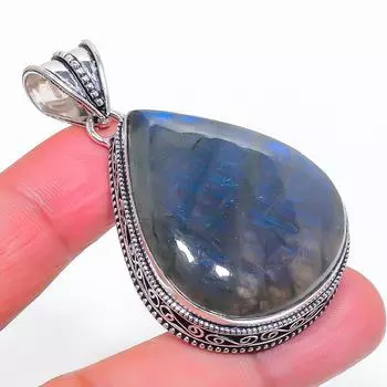 Подвеска из стерлингового серебра 925 пробы с натуральным лабрадоритом 2,17 дюйма n0p71