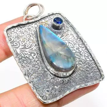 Подвеска из стерлингового серебра 925 пробы с натуральным лабрадоритом и топазом 2,44 дюйма E1Z53