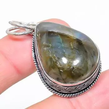 Подвеска из стерлингового серебра 925 пробы с натуральным лабрадоритом ручной работы 1,77 дюйма l0D59