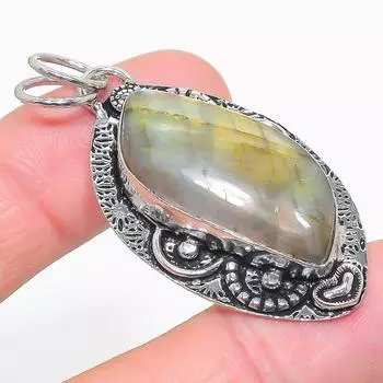 Подвеска из стерлингового серебра 925 пробы с натуральным лабрадоритом ручной работы 2,13 дюйма P3d97