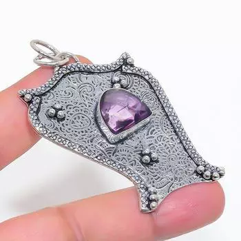 Подвеска из стерлингового серебра 925 пробы с натуральным аметистом 2,48 дюйма i5C54