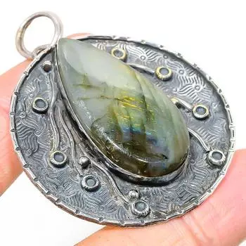 Подвеска из стерлингового серебра 925 пробы с натуральным лабрадоритом ручной работы 2,32 дюйма w6g72