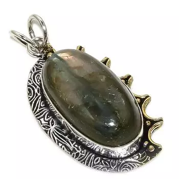 Подвеска из стерлингового серебра 925 пробы с натуральным лабрадоритом, двухцветный 1,89 дюйма m0h90