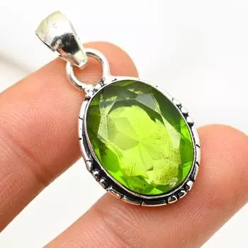 Подвеска из стерлингового серебра 925 пробы с перидотом, подвеска с драгоценными камнями ручной работы, подарок маме, уникальный стиль подвески 1.45 Inches зелёный