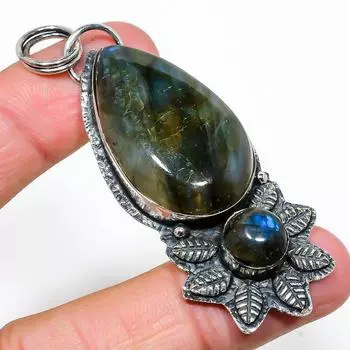Подвеска из стерлингового серебра 925 пробы с натуральным лабрадоритом ручной работы 2,84 дюйма g2q83