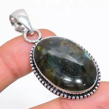 Подвеска из стерлингового серебра 925 пробы с натуральным лабрадоритом ручной работы 2,01 дюйма P9Y24