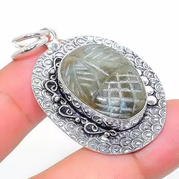 Подвеска из стерлингового серебра 925 пробы с натуральным лабрадоритом ручной работы 1,97 дюйма R5K09