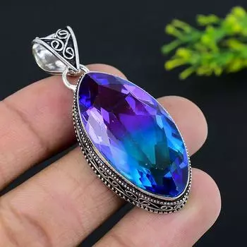 Подвеска из стерлингового серебра 925 пробы с натуральным двухцветным турмалином 2,17 дюйма G4m06