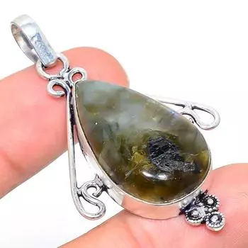 Подвеска из стерлингового серебра 925 пробы с натуральным лабрадоритом ручной работы 2,21 дюйма P0k99
