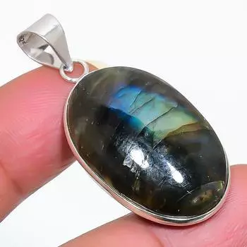 Подвеска из стерлингового серебра 925 пробы с натуральным лабрадоритом 1,73 дюйма O9P76