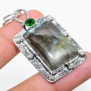 Подвеска из стерлингового серебра 925 пробы с натуральным лабрадоритом и диопсидом 2,17 дюйма, l6h48
