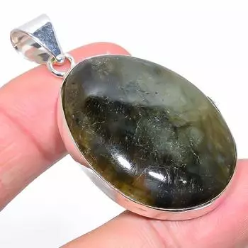 Подвеска из стерлингового серебра 925 пробы с натуральным лабрадоритом ручной работы 2,13 дюйма L6Q90