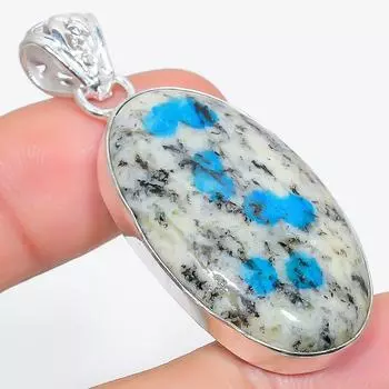 Подвеска из стерлингового серебра 925 пробы с натуральным азуритом K2 ручной работы 2,05 дюйма F0a57