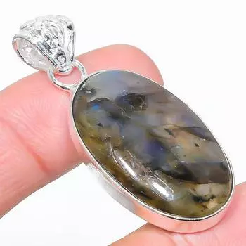Подвеска из стерлингового серебра 925 пробы с натуральным лабрадоритом ручной работы 1,81 дюйма Z0q66