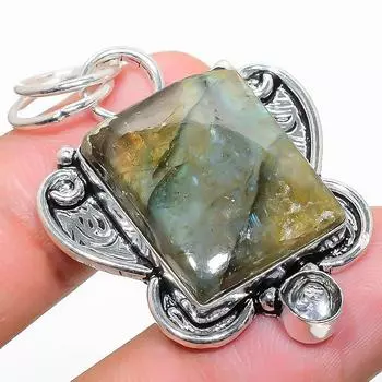 Подвеска из стерлингового серебра 925 пробы с натуральным лабрадоритом и белым топазом 1,85 дюйма G8J15