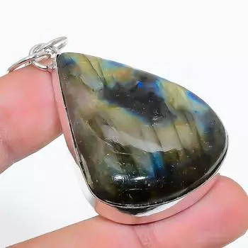 Подвеска из стерлингового серебра 925 пробы с натуральным лабрадоритом ручной работы 2,29 дюйма N5J71