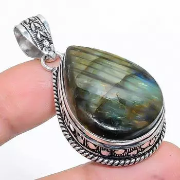 Подвеска из стерлингового серебра 925 пробы с натуральным лабрадоритом ручной работы 2,01 дюйма z4p75