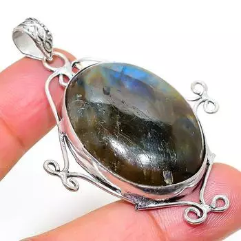 Подвеска из стерлингового серебра 925 пробы с натуральным лабрадоритом ручной работы 2,36 дюйма w7P52
