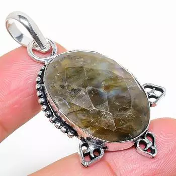 Подвеска из стерлингового серебра 925 пробы с натуральным лабрадоритом ручной работы 2,01 дюйма P5I45