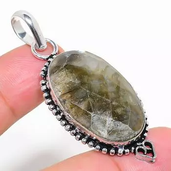 Подвеска из стерлингового серебра 925 пробы с натуральным лабрадоритом ручной работы 2,25 дюйма W0h67