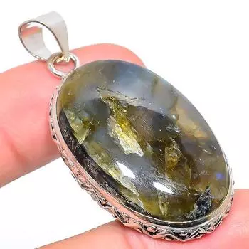 Подвеска из стерлингового серебра 925 пробы с натуральным лабрадоритом ручной работы 2,05 дюйма H0L87