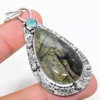 Подвеска из стерлингового серебра 925 пробы с натуральным лабрадоритом и халцедоном 2,52 дюйма l8F36