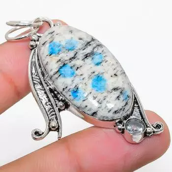 Подвеска из стерлингового серебра 925 пробы с натуральным синим азуритом K2 и белым топазом 2,36 дюйма C3v40