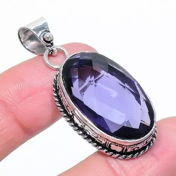 Подвеска из стерлингового серебра 925 пробы с натуральным аметистом ручной работы 1,85 дюйма T1K88