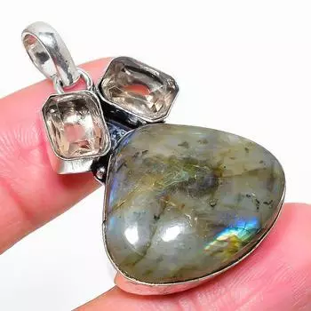 Подвеска из стерлингового серебра 925 пробы с натуральным лабрадоритом и морганитом 1,77 дюйма u8r96