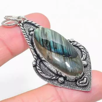 Подвеска из стерлингового серебра 925 пробы с натуральным лабрадоритом ручной работы 2,60 дюйма L0E23