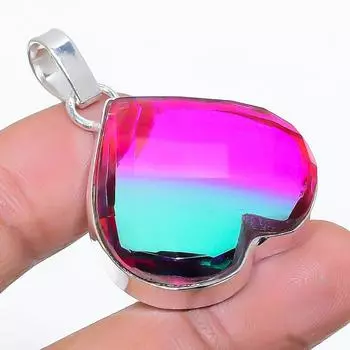 Подвеска из стерлингового серебра 925 пробы с натуральным би-турмалином ручной работы 1,65 дюйма G0Y45