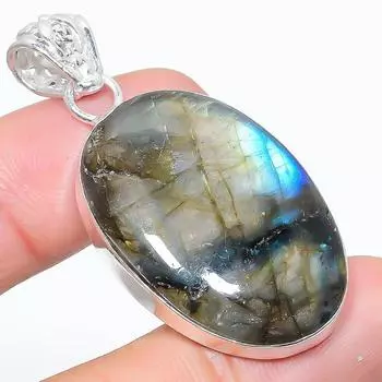 Подвеска из стерлингового серебра 925 пробы с натуральным лабрадоритом ручной работы 1,97 дюйма O0S87