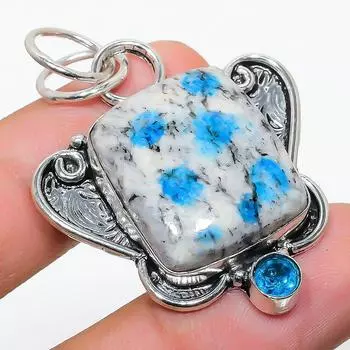 Подвеска из стерлингового серебра 925 пробы с натуральным синим азуритом K2 и голубым топазом 1,85 дюйма L5l90