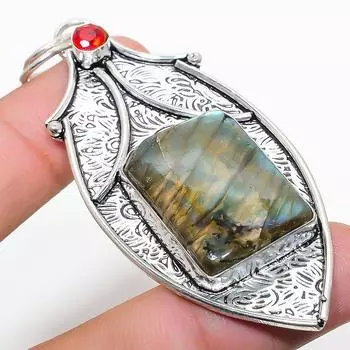 Подвеска из стерлингового серебра 925 пробы с натуральным лабрадоритом и гранатом, 3,03 дюйма, Y1w90