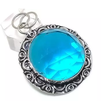 Подвеска из стерлингового серебра 925 пробы с натуральным голубым топазом 2,13 дюйма F3W66