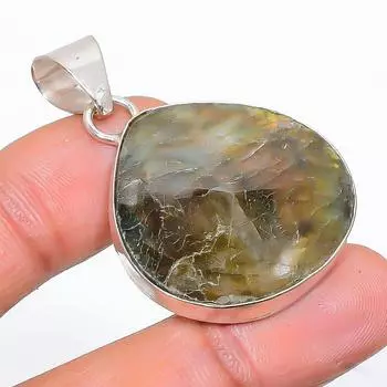 Подвеска из стерлингового серебра 925 пробы с натуральным лабрадоритом ручной работы 1,69 дюйма R9Y02