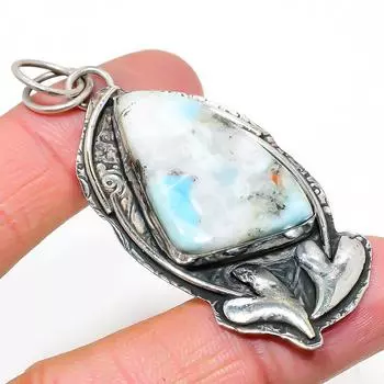 Подвеска из стерлингового серебра 925 пробы с драгоценным камнем Natural Republic Larimar 2,64 дюйма N5f21