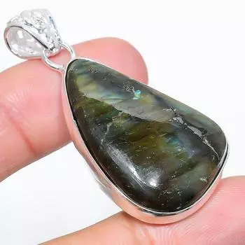 Подвеска из стерлингового серебра 925 пробы с натуральным лабрадоритом ручной работы 1,97 дюйма E6n94