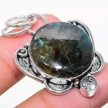 Подвеска из стерлингового серебра 925 пробы с натуральным лабрадоритом и белым топазом 1,81 дюйма O6s21