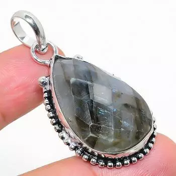 Подвеска из стерлингового серебра 925 пробы с натуральным лабрадоритом ручной работы 1,97 дюйма H0i69