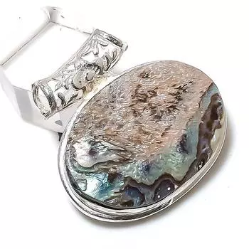 Подвеска из стерлингового серебра 925 пробы с натуральным камнем из ракушки морского ушка ручной работы 1,42 дюйма p2I37