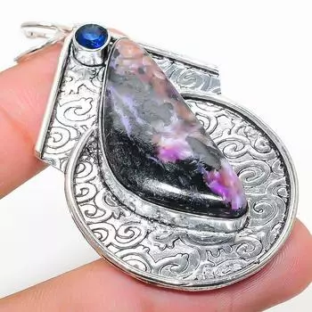 Подвеска из стерлингового серебра 925 пробы с натуральным русским чароитом и голубым топазом 2,40 дюйма h1i27