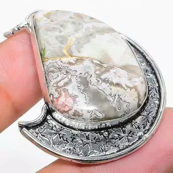 Подвеска из стерлингового серебра 925 пробы с натуральным кружевным агатом Laguna 1,97 дюйма G3G69