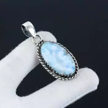 Подвеска из стерлингового серебра 925 пробы с драгоценным камнем Ларимар, натуральный Ларимар, праздничный подарок для нее, ювелирные изделия для особых случаев 1.96 синий