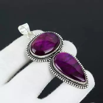 Подвеска из стерлингового серебра 925 пробы с розовым лабрадоритом и драгоценным камнем, ручная работа, двойной кулон с камнем, праздничный подарок для нее на особые случаи 2.75 розовый