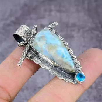 Подвеска из стерлингового серебра 925 пробы с драгоценным камнем Natural Republic Ларимар и топазом 2,25 дюйма w2P21